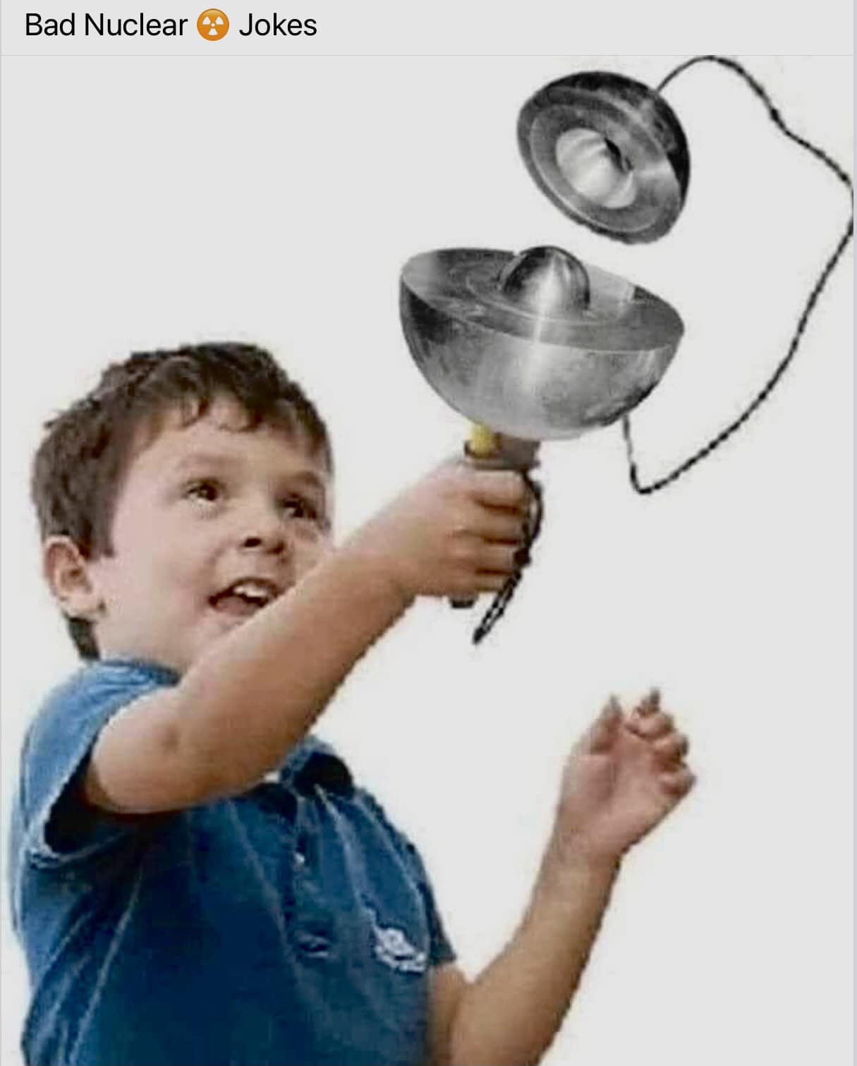 The meme is an image of a young boy holding a toy "inflatable" nuclear bomb, a toy that makes a loud, explosive sound when pressed. The image is captioned "I'm not arguing, I'm just explaining why I'm right."